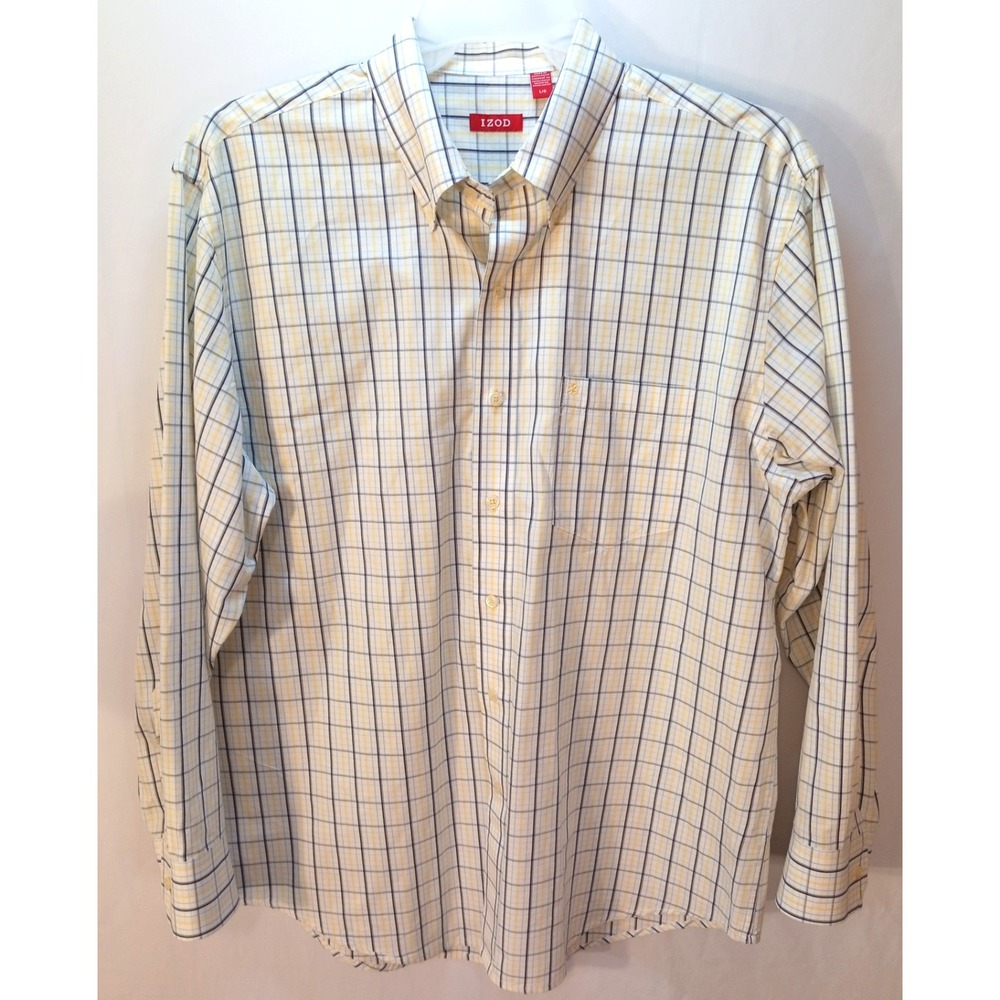 Men's Izod Long Sleeve Button Down Shirt, Large, Yellow Plaid